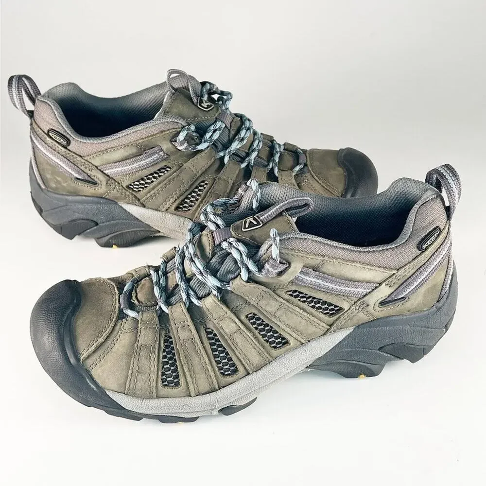 Keen 5258 Voyageur Low Leather Trail Hiking Shoes Taupe Brown Black Women 9